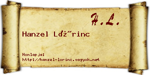 Hanzel Lőrinc névjegykártya